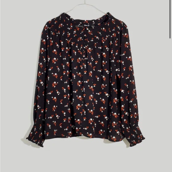 Madewell Tops - Madewell Embroidered Smockneck Top in Tossed Floral Black & Brown Small